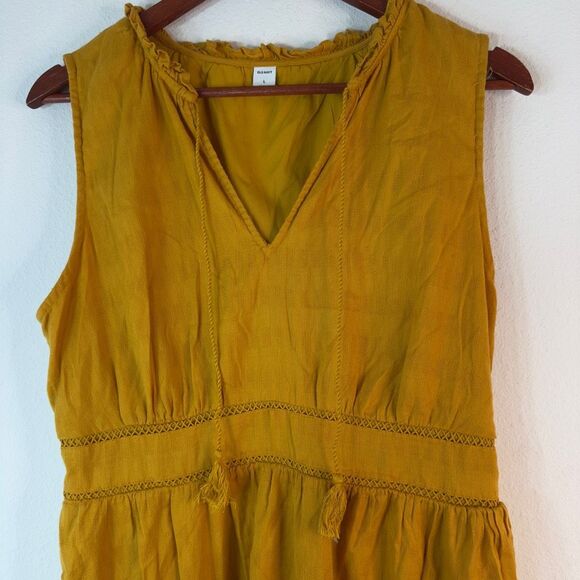 Old Navy Waist Defined Ruffle Tie Neck Midi Dress Sunflower Gold Womens Large - Picture 4 of 9